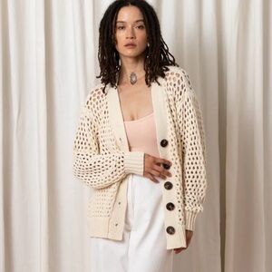 Ali Golden Open Knit Cream Cardigan Sweater M/L